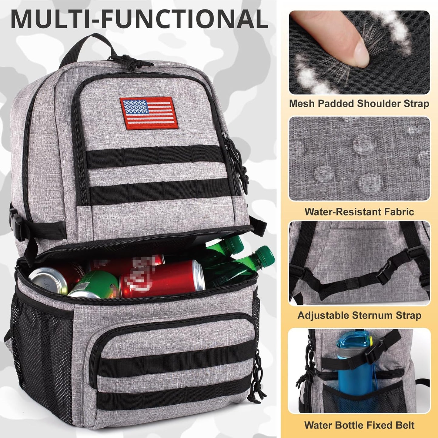 Tactical Double Deck Cooler Backpack for Men,Large Lunch Backpack with 2 Compartment,Soft Cooler Bag