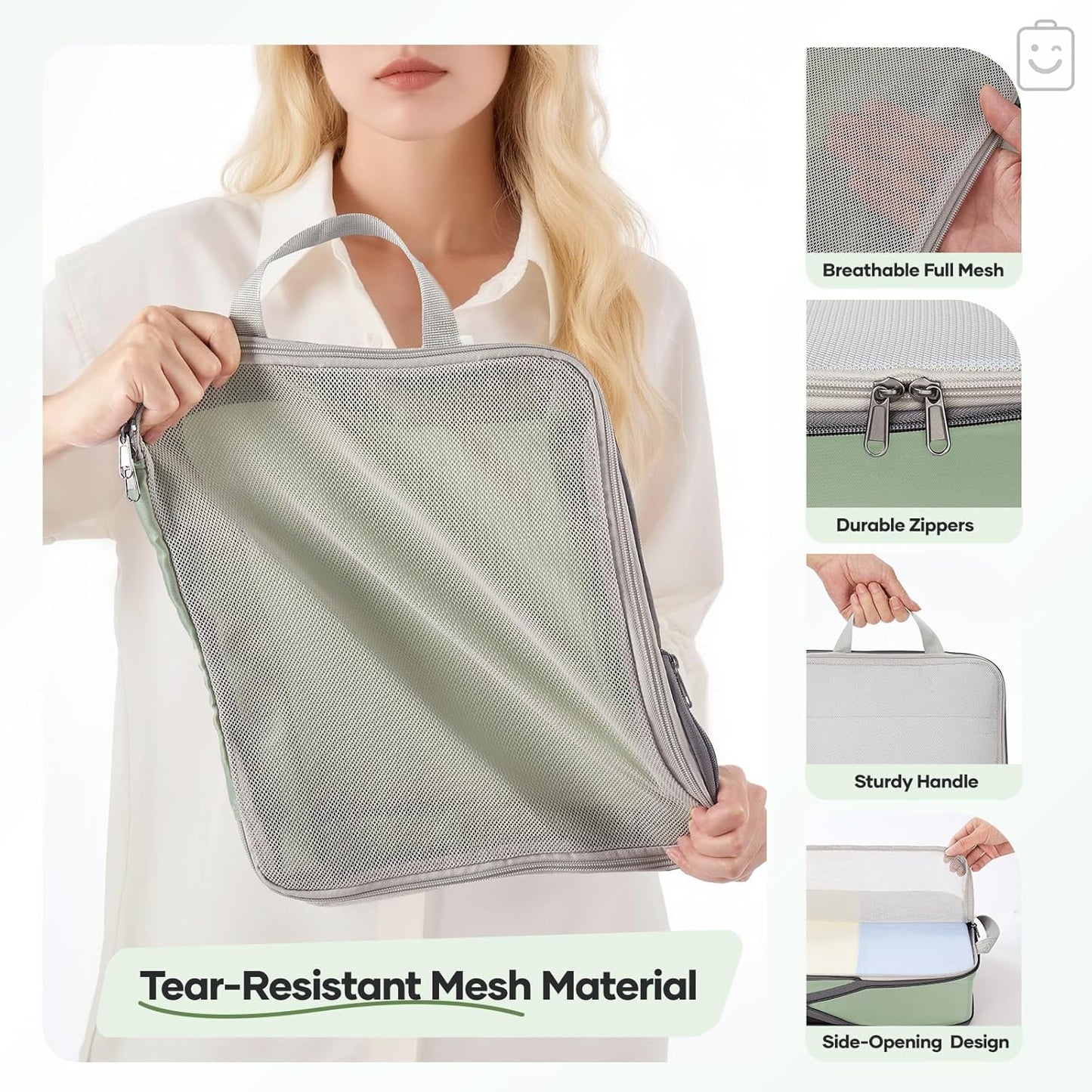 Veken 11 Set Compression Packing Cubes for Travel Essentials,Compressible Expandable Large Luggage Suitcase Organizer Bags for Clothing,Durable Space Saver Storage Bags(Matcha Green)