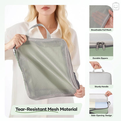 Veken 11 Set Compression Packing Cubes for Travel Essentials,Compressible Expandable Large Luggage Suitcase Organizer Bags for Clothing,Durable Space Saver Storage Bags(Matcha Green)