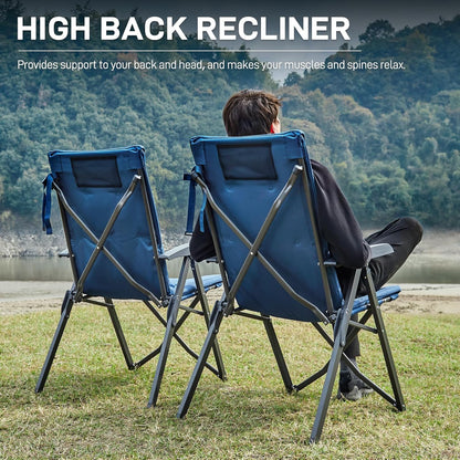 EVER ADVANCED Folding Padded Camping Chair 4 Positon Adjustable Recliner with High Back Support Portable for Adults, 300lbs Weight Capacity, Blue