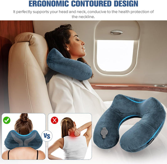 Rewondah Inflatable Travel Pillow for Sleeping Airplane - Inflatable Neck Pillow for Traveling on Plane with Washable Cover, Blow up Neck Travel Pillow for Airplanes, Cars - Portable and Comfortable