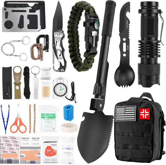 Gifts for Father's Day Men - 118-in-1 Survival Kits - Military-Grade Survival Gear for Outdoor Adventures, Disaster Preparedness, Car/Home/Office Emergency Kit with First Aid Supplies