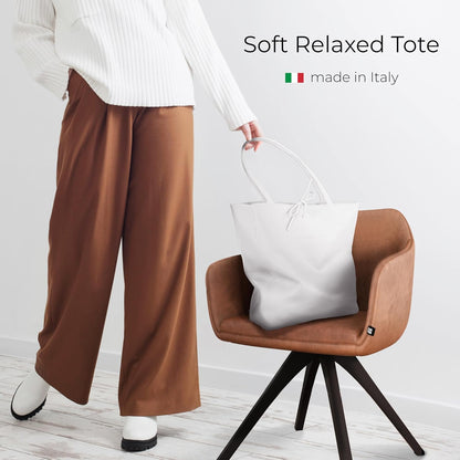 Italian Calf Leather Tote for Women with Zipper, Inner Pocket & Flat Base | Soft Unlined Shopper for Work & Travel