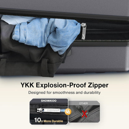 SHOWKOO Luggage Sets 3 Piece Hardside Expandable Lightweight PC Suitcase Sets with Double Spinner Wheels TSA Lock YKK Zipper, Sliver Gray