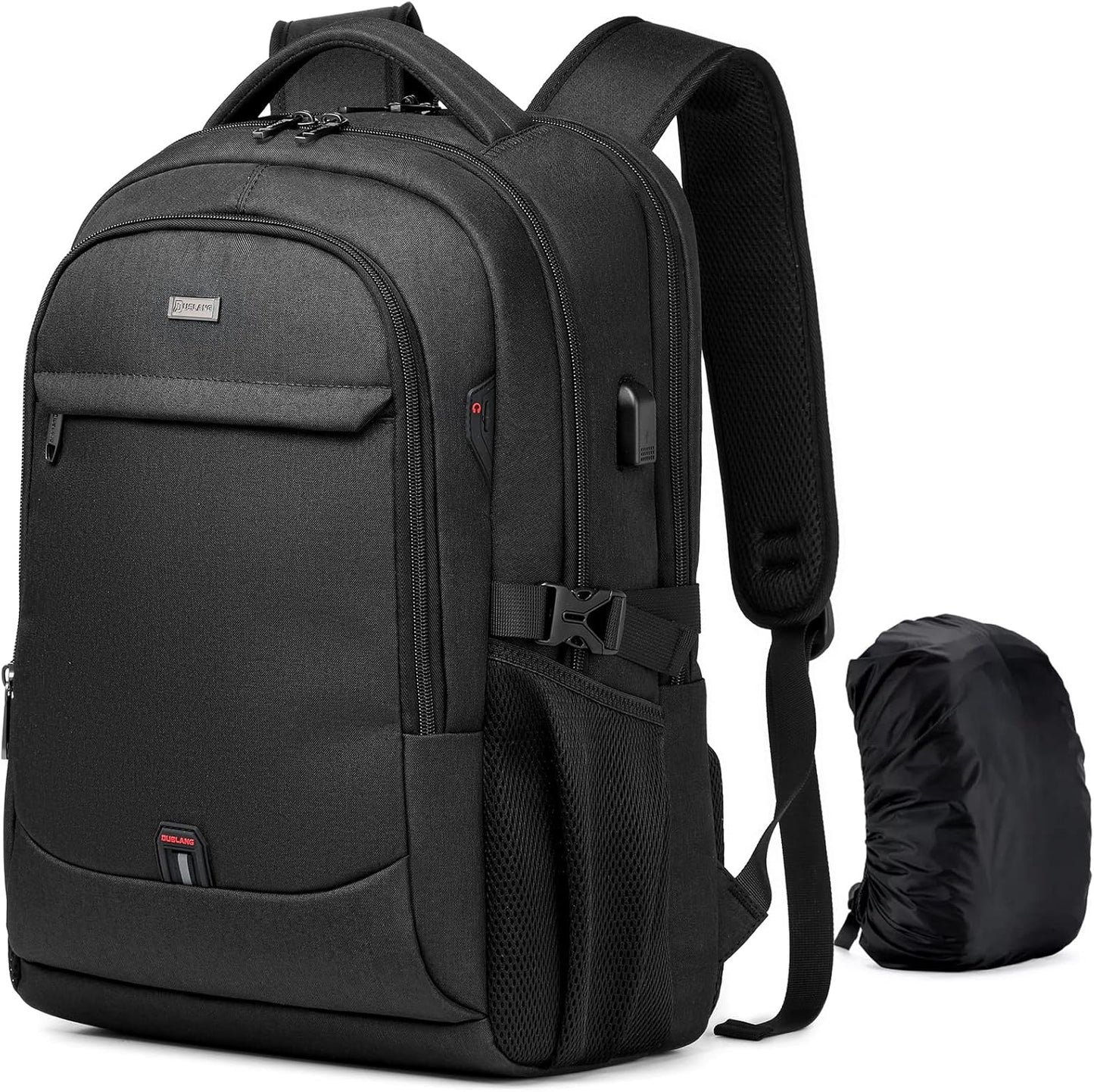 DUSLANG 17 Inch Laptop Backpack for Travel with Backpack Rain Cover College Backpack for Men Laptop Bag with USB Charging Port,Black