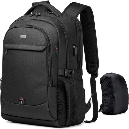 DUSLANG 17 Inch Laptop Backpack for Travel with Backpack Rain Cover College Backpack for Men Laptop Bag with USB Charging Port,Black