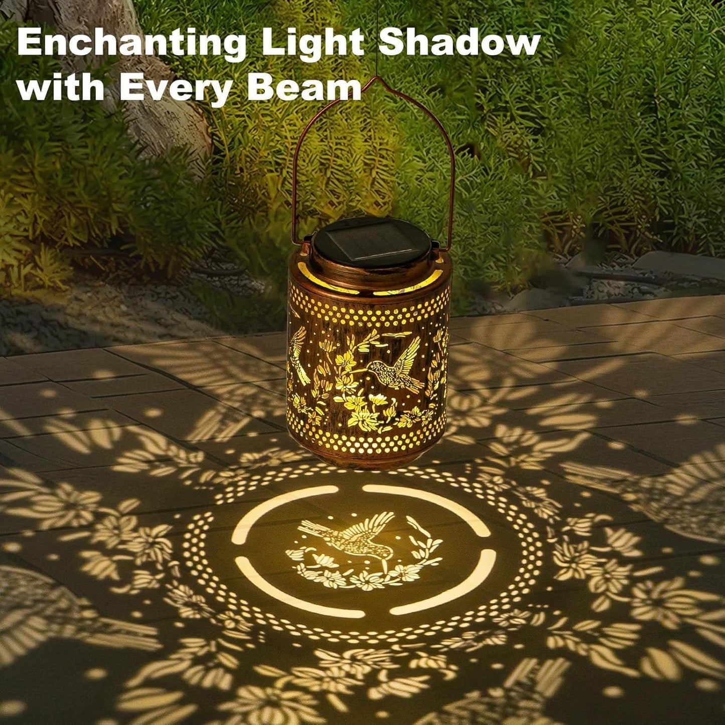Solar Lanterns Outdoor Waterproof Hummingbird and Iris Garden Decor Gifts for Women Hanging Solar Lights with Metal Design Warm Light for Patio Yard Porch