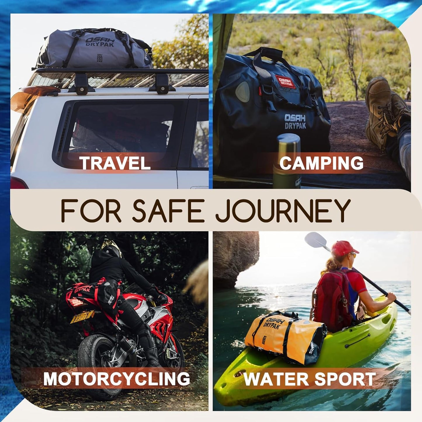 Waterproof Duffel Bag - Motorcycle Dry Bag Tail Bag with Large Storage Space, Waterproof Luggage Duffle Bags with Outer Mesh Zipper Pocket for Camping, Kayaking, Fishing & Traveling