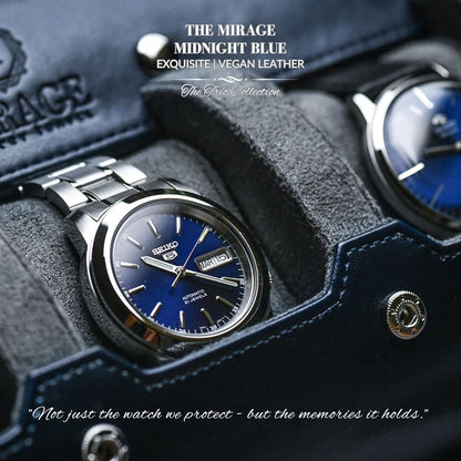 Watch Case Travel Organizer - Watch Roll Case - 3 Watch Case Display Storage - Watches Accessory Gift - Midnight Blue Vegan Leather