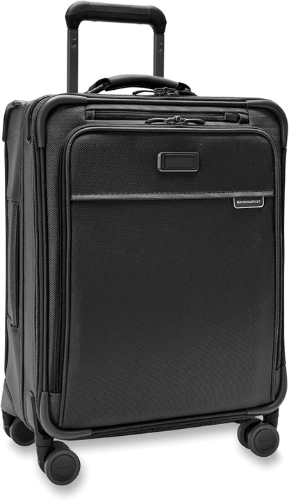 Briggs & Riley Global 21" Carry On Expandable Spinner - Luggage for International Travel, Suitcases with Wheels, Softside Rolling Bag for Men & Women, Self-Repairing Zipper- Baseline Collection, Black