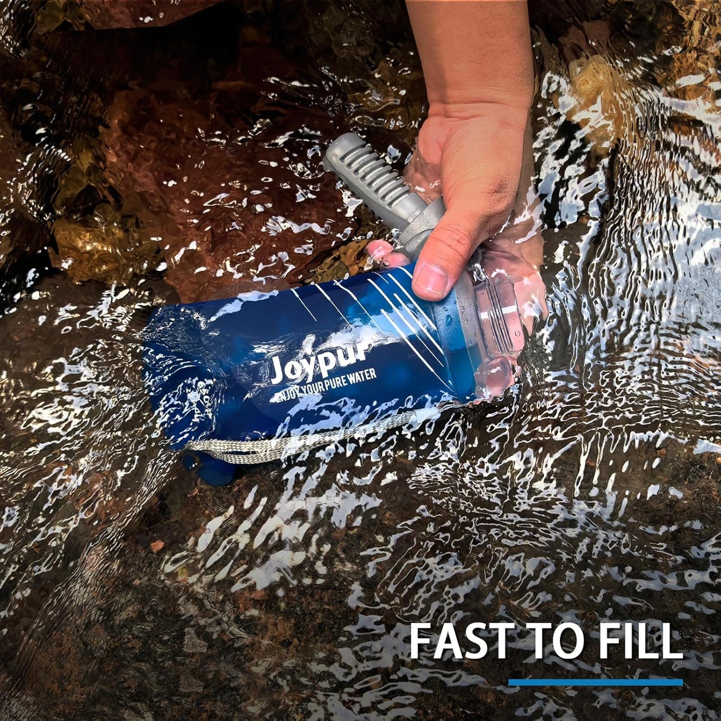 Joypur® Collapsible Squeeze Water Filter Bottle - 650ml with Filter with NSF/FDA Certification Befree or Peak Series replacement for Hiking,Running,Camping,Travel,Cycling,and Fishing; BPA-Free(Blue)