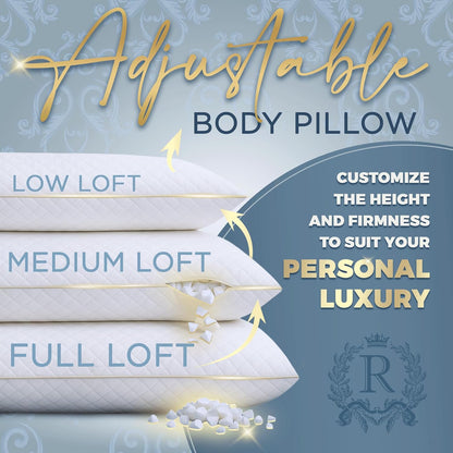 Royal Therapy Body Pillow for Adults – 20x54 Full Body Pillow for Side Sleeper, Pregnancy, Back Pain & Maternity – Memory Foam Long Bed Pillow with Cooling Bamboo Rayon Cover