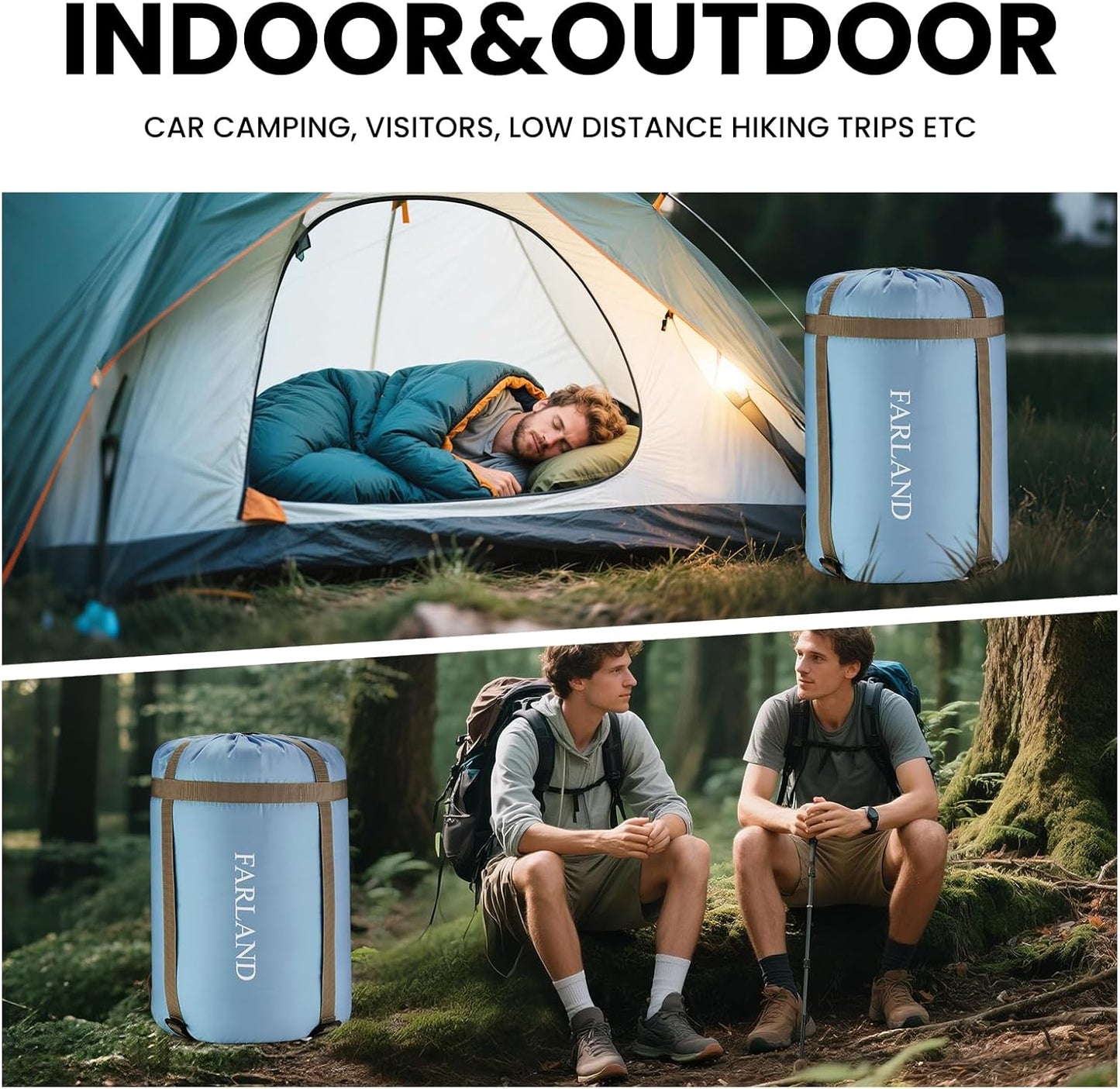 FARLAND Sleeping Bags 30℉ for Adults Teens Kids with Compression Sack Portable and Lightweight for 3-4 Season Camping, Hiking,Waterproof, Backpacking and Outdoors