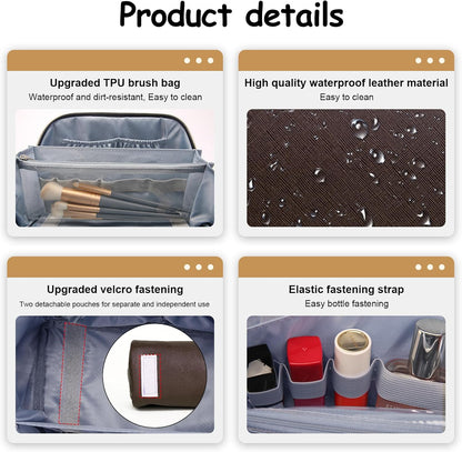 BOYATU Travel Makeup Bag Organizer Cosmetic Bag: 3 Pcs Set Make up Bags for Women with Handle - Waterproof Vegan Leather Toiletry Bags with Comparments (D-01-Brown)