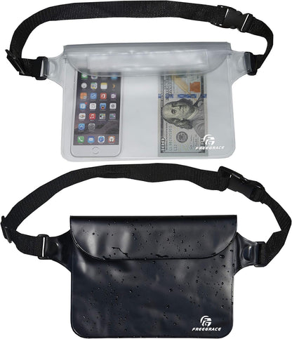 Freegrace Waterproof Pouches with Waist Strap / Pouch Case Bundle Set- Keep Your Phone & Valuables Dry and Safe - Waterproof Dry Bags for Boating Swimming Snorkeling Kayaking Beach Water Parks Pool