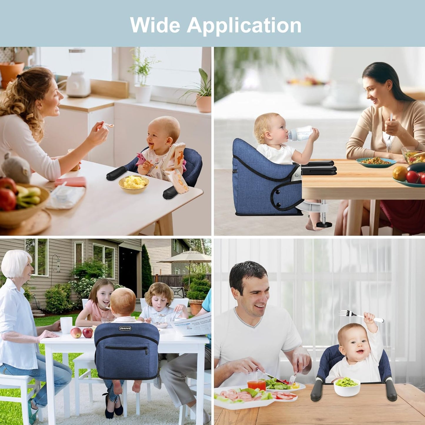 Hook On High Chair, Jozzve Baby High Chair, Portable High Chair for Travel, Foldable Fast Table Chair with Storage Bag, Baby Feeding Seat Clip On High Chair for Home and Travel (Navy)