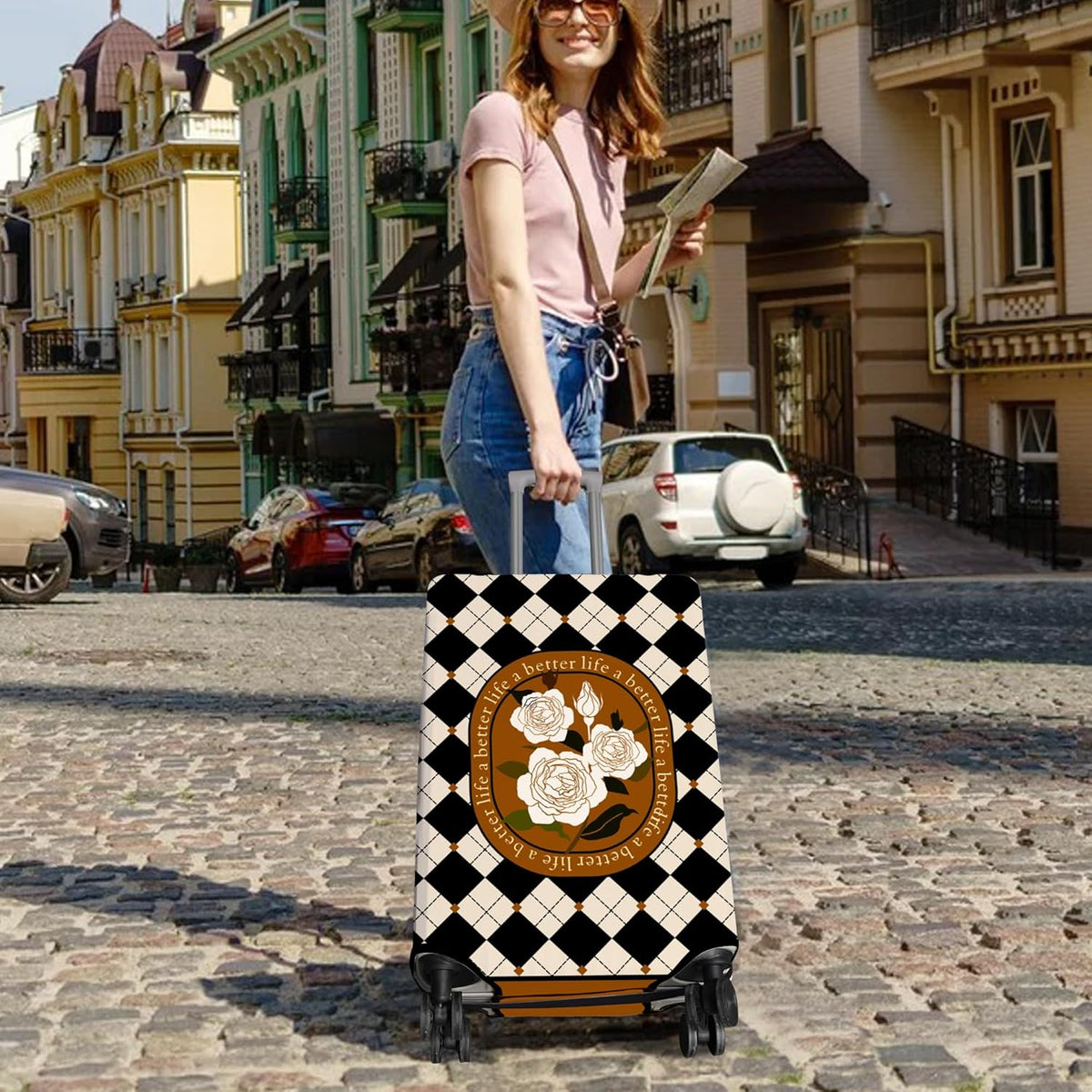 Travel Luggage Cover Suitcase Protector Fits 18-32 Inch Wheel Covers PatternedTravel Related Items Flower Luggage Protector Elastic XL