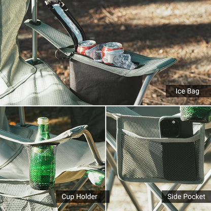 Camping Folding Chair Outdoor Lawn Portable Lightweight Camp Folding Chairs for Adult Outside with Cup Holder, Cooler Pouch & Side Pocket for Camping, Beach, Fishing, Sports or Tailgating Events