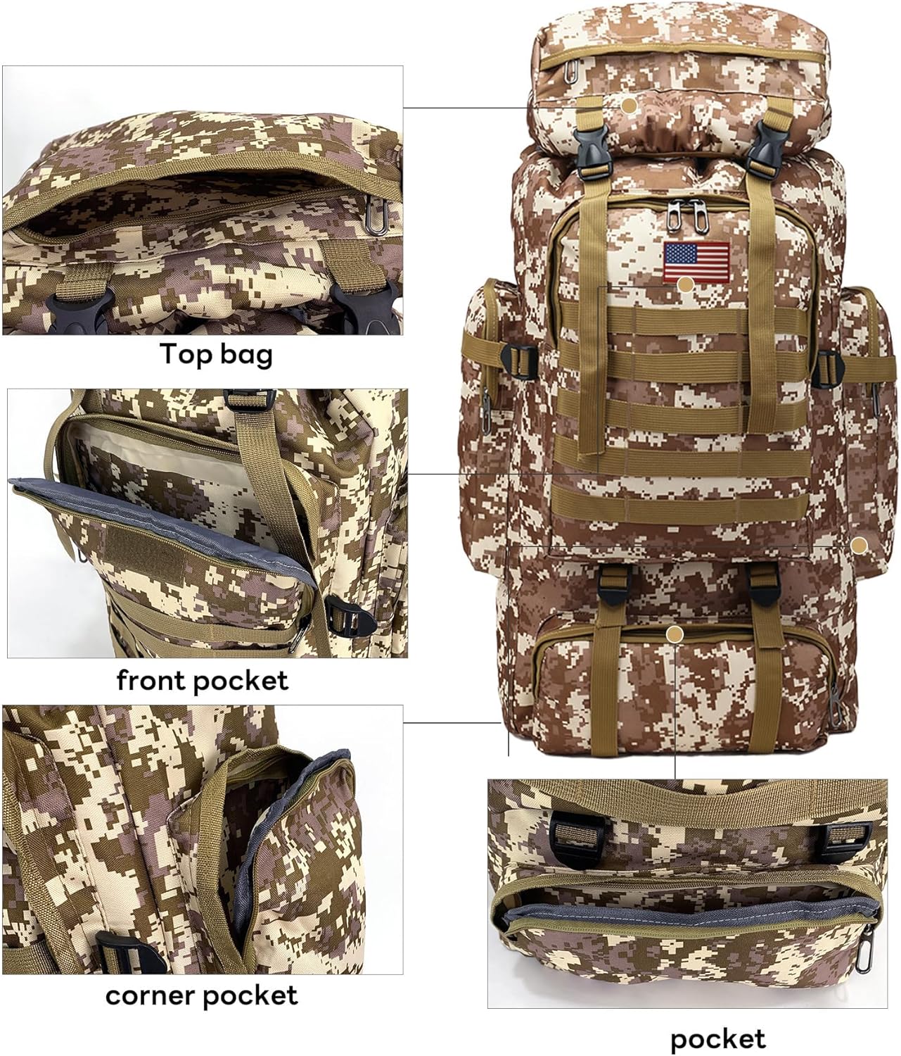 80L 2Pcs Hiking Backpack for Men with Sling Tactical Backpack - Rucksack Molle Military Tactical Waterproof Lightweight Camping Backpack 3 Day Assault Pack for Travel, Climbing, Backpacking