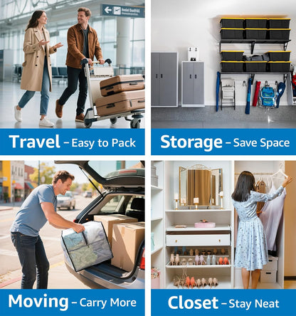 6 Pack Heavy Duty Moving Bags with Padded Wrap Around Handles-Strengthened Zipper Extra Large Storage Totes for Dorm College Clothes Clear