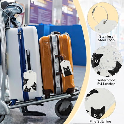 Black Cat Luggage Tag for Suitcase,Design with Privacy Flap Name ID Label Metal Loop, 3 Pack