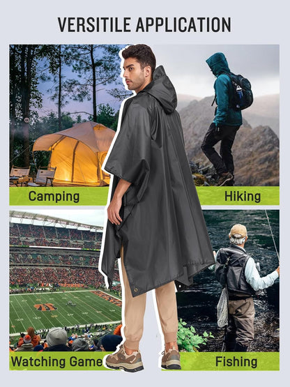 SaphiRose Extra Thick Hooded Rain Poncho Double Layer Waterproof Raincoat Jacket for Men Women Adults