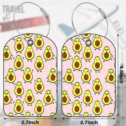 2 Pack PU Luggage Tags for Suitcase, Avocado Suitcase Tag Leather ID Label Bag Tags with Privacy Cover and Metal Loop for Men Women Travel Bag