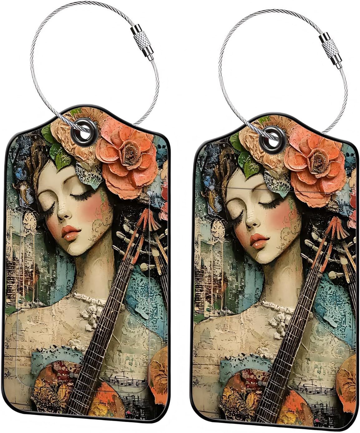 Luggage Tags for Suitcases, 2-Pack PU Leather for Cruise & Travel, Baggage ID Tags with Privacy Cover & Address Card, Durable Metal Ring, Kids Adults Travel Accessories, Floral Serenade