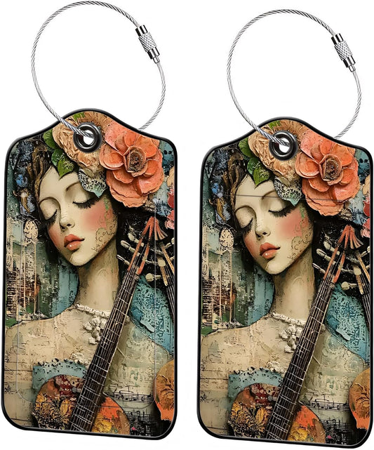 Luggage Tags for Suitcases, 2-Pack PU Leather for Cruise & Travel, Baggage ID Tags with Privacy Cover & Address Card, Durable Metal Ring, Kids Adults Travel Accessories, Floral Serenade