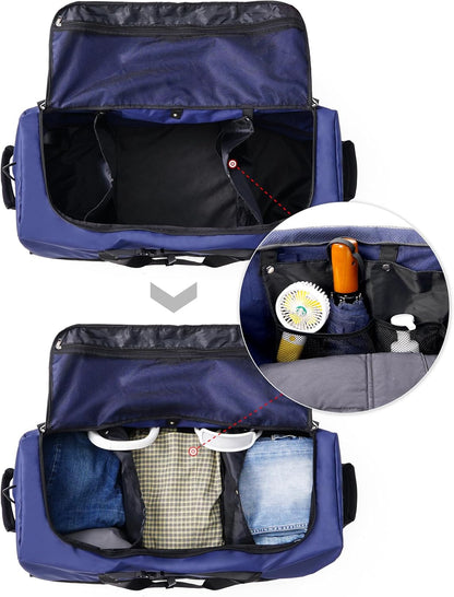 CONTAIL 32”110L Expandable 140L Rolling Duffle Bag with 2 Inline Wheels,Convertible Weekend Travel Bag with Bungee-Cord System,Navy