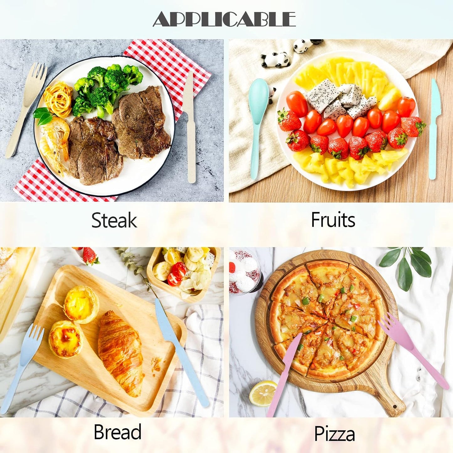 Reusable Travel Utensils Set with Case, Beige Wheat Straw Portable Knife Fork Spoons Tableware, Eco-Friendly BPA Free Cutlery for Kids and Adults as Travel Picnic Camping Utensils