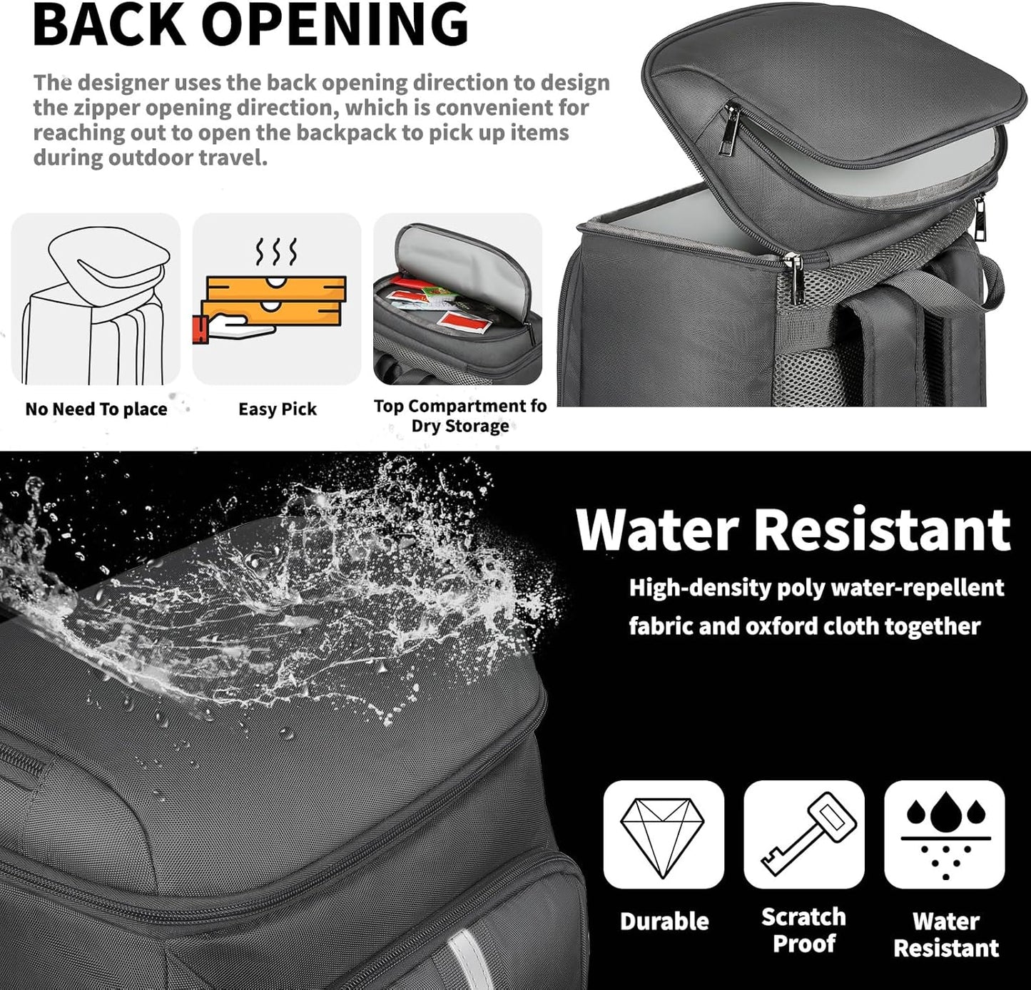 Backpack Cooler Insulated Leak Proof 35 Cans, 2 Insulated Compartments Thermal Bag, Portable Lightweight Beach Travel Camping Lunch Backpack for Men and Women, 30L, Reflective Stripes, Water-Resistant