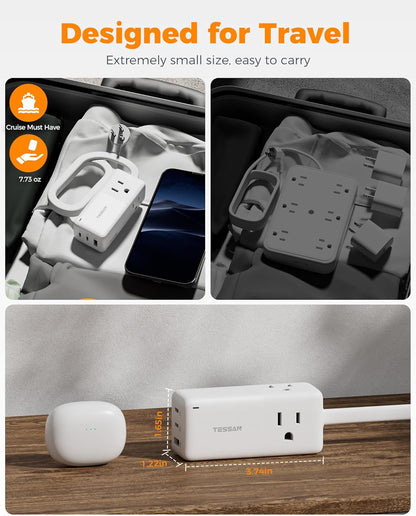 TESSAN USB Charging Station PD 65W, USB C Charger Blocks with 3 AC Outlets, Desktop Phone Fast Charger with Flat Plug for Phone Tablet Laptop, Travel, Office