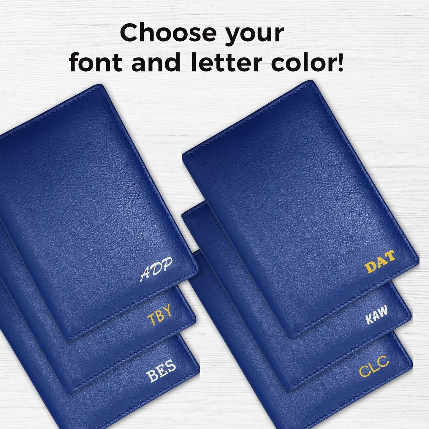 Personalized Monogrammed Cobalt Blue Leather RFID Passport Wallet