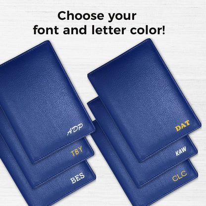 Personalized Monogrammed Cobalt Blue Leather RFID Passport Wallet