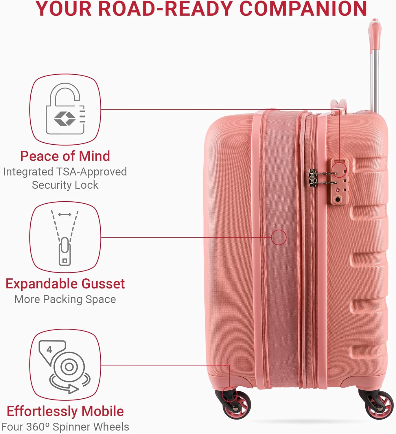 SwissGear 7366 Hardside Expandable Luggage with Spinner Wheels, Coral Almond, Carry-On 19-Inch