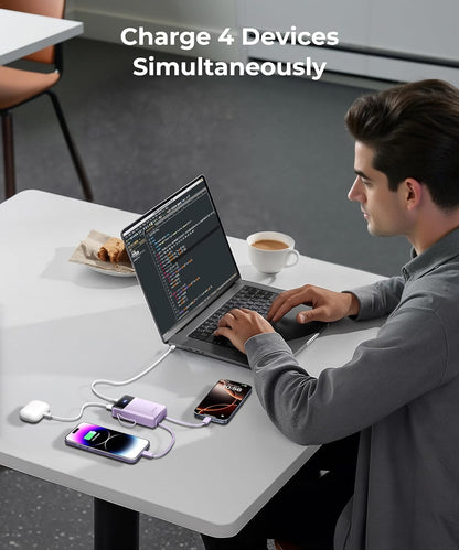 Portable Charger Power Bank - 30000mAh 65W Laptop Travel Essentials Battery Pack USB C Built in Cable Phone Fast Charging Compatible with iPhone 16 15 14 13 iPad MacBook Samsung Google (Purple)