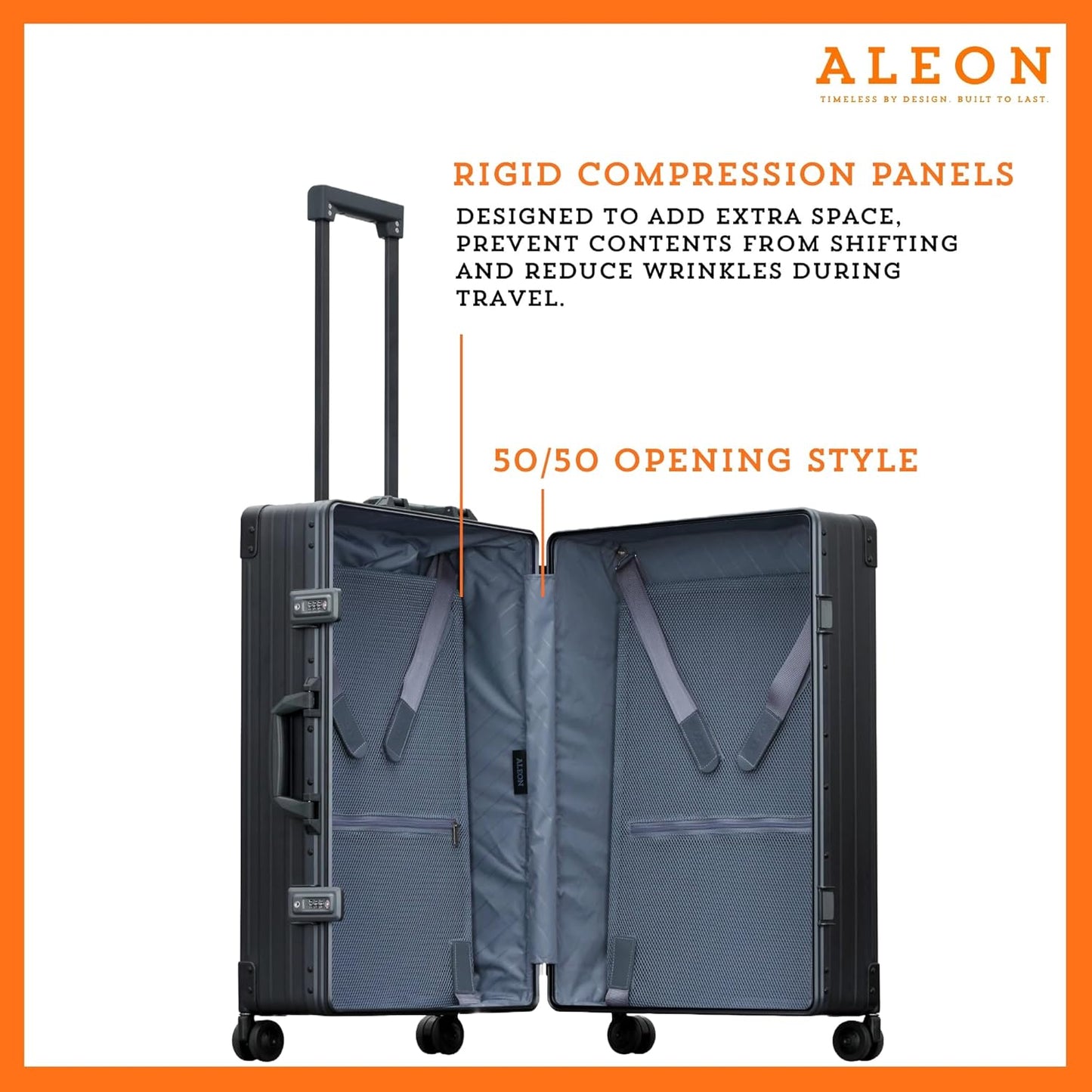 Aleon All Aluminum Lightweight 26" Carry-On Luggage - Hardside Carry-On Suitcase, TSA Approved, Hard Shell Suitcase for Travel, Airline Approved Hard Spinner Wheels Luggage (Onyx)