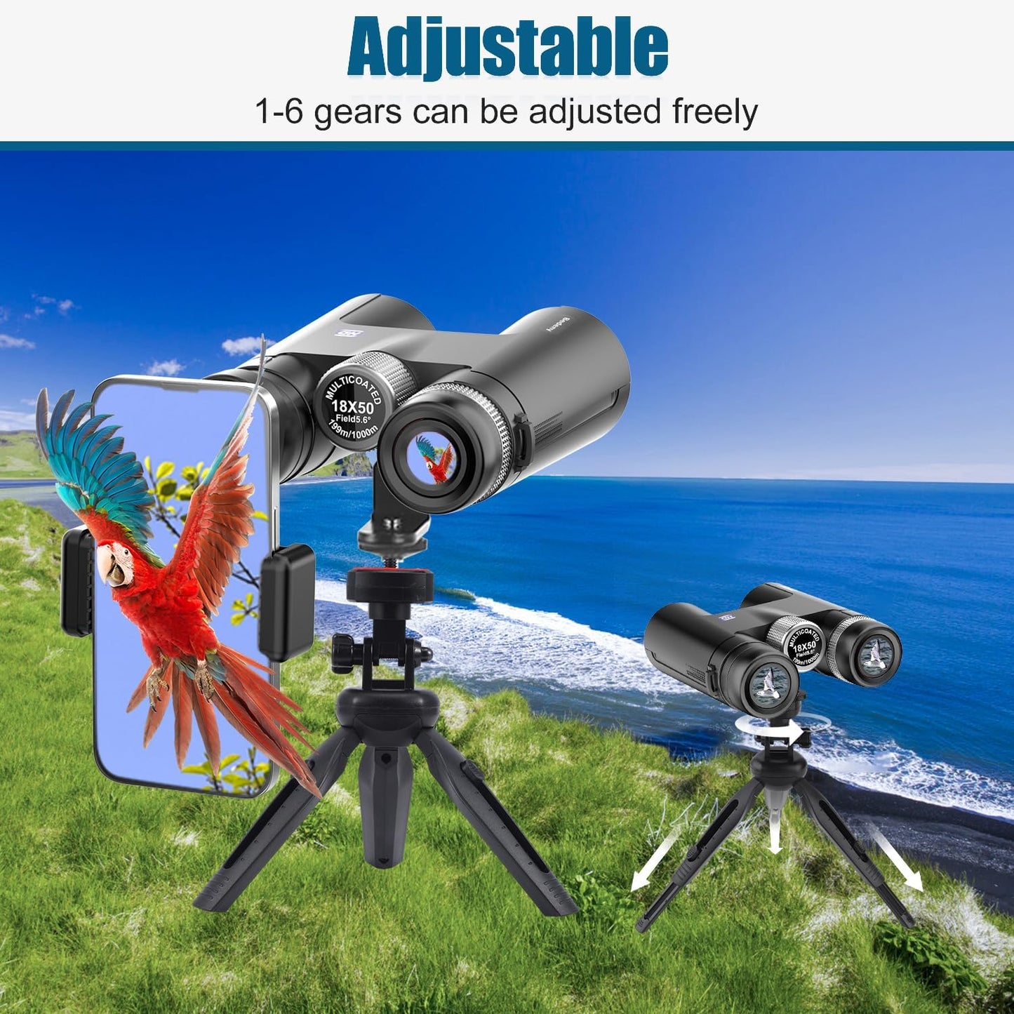 18X50 High Powered Binoculars for Adults with Upgraded Phone Adapter, Tripod and Tripod Adapter,Waterproof Compact Binoculars with Low Light Vision for Bird Watching,Outdoor Hunting,Travel,Sightseeing
