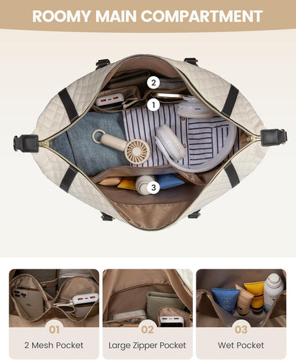 LOVEVOOK Travel Weekender 4-in-1 Duffle With Shoes Compartment, Carry On Overnight Bag, Toiletry Pouch & Wet Pocket, Large Tote for Women Labor Delivery Hospital
