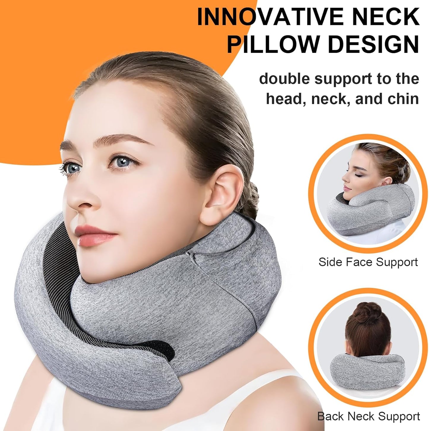 Travel Pillow - Hooded Neck Pillow Airplane Memory Foam Filling for Plane, Office, Cars Sleeping, Road Trip, Long Flights, Portable Plane Accessories, Includes Eye Mask & Earplugs (Light Gray)