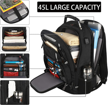 17 inch Laptop Backpack, Large Travel Backpack for Men Airline Approved with USB Charging Port and TSA Friendly, RFID Anti Theft Water Resistant Bookbag Fit for College High School Students Weekender