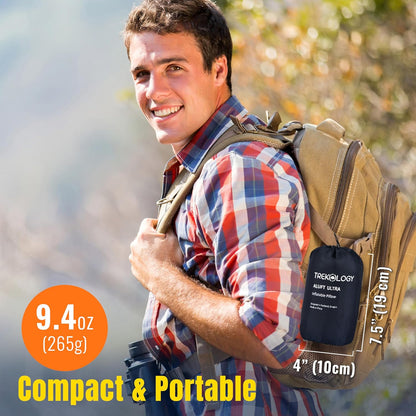 TREKOLOGY Camping Pillow - Large Inflatable (24"x15") for Home-Like Comfort, Portable & Ergonomic, Easy to Clean, Durable & Leak-Proof, Removable Strap for Secure Fit – ALUFT Ultra (Blue)