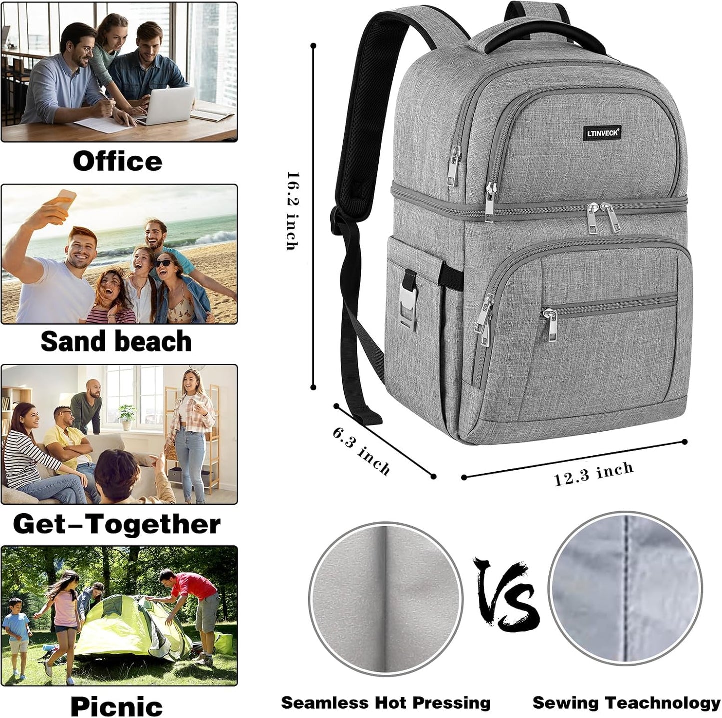 Cooler Backpack,Insulated Backpack Cooler Leakproof Double Deck Cooler Bag for Men Women RFID Lunch Backpack