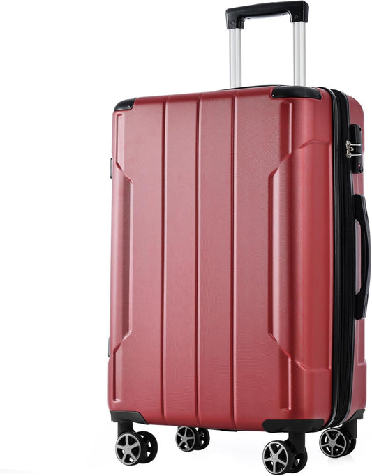 Merax 24 Inch Expandable Checked Luggage, Hardshell ABS Medium Suitcase with Spinner Wheels, TSA Lock, Lightweight Durable Travel Suitcase for Men Women(Red)