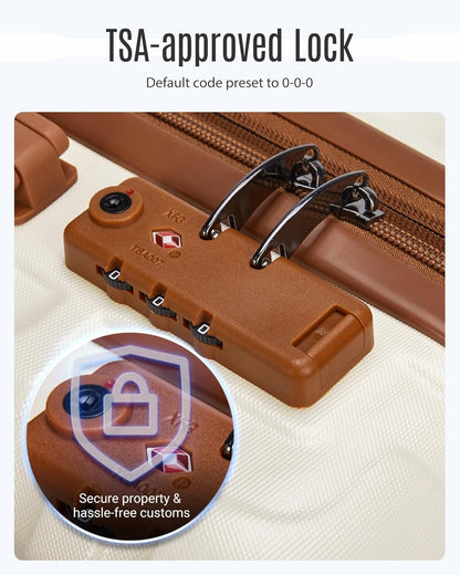 LIGHT FLIGHT Luggage Sets, 3 Piece Durable Suitcase Set with Spinner Wheels, 3 Pcs Hardside Lightweight luggage with TSA Lock, Large Checked Travel Suitcases, 20/24/28 Inch,White