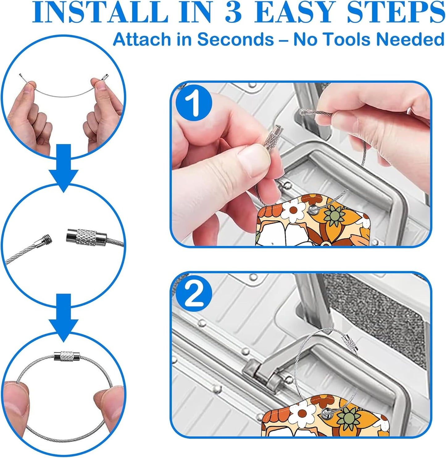 70s Retro Floral Luggage Tags for Suitcases Leather Travel Tags for Luggage ID Label with Privacy Cover and Stainless Steel Loop for Men Women Suitcase Backpack, Set of 2