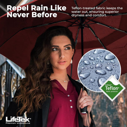 LifeTek Premium Travel Umbrella - Windproof & Compact for Men & Women, Automatic Open Close, Fits in Purse Laptop Bag or Backpack, Strong Frame for Heavy Rain & Sun UV Protection