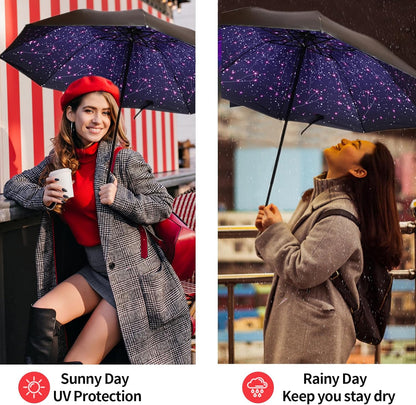 LLanxiry Compact Travel Umbrella, Mini Windproof Umbrellas for Rain & Sun, Small Lightweight Outdoor UV Umbrella, Portable Folding Umbrellas for Travel