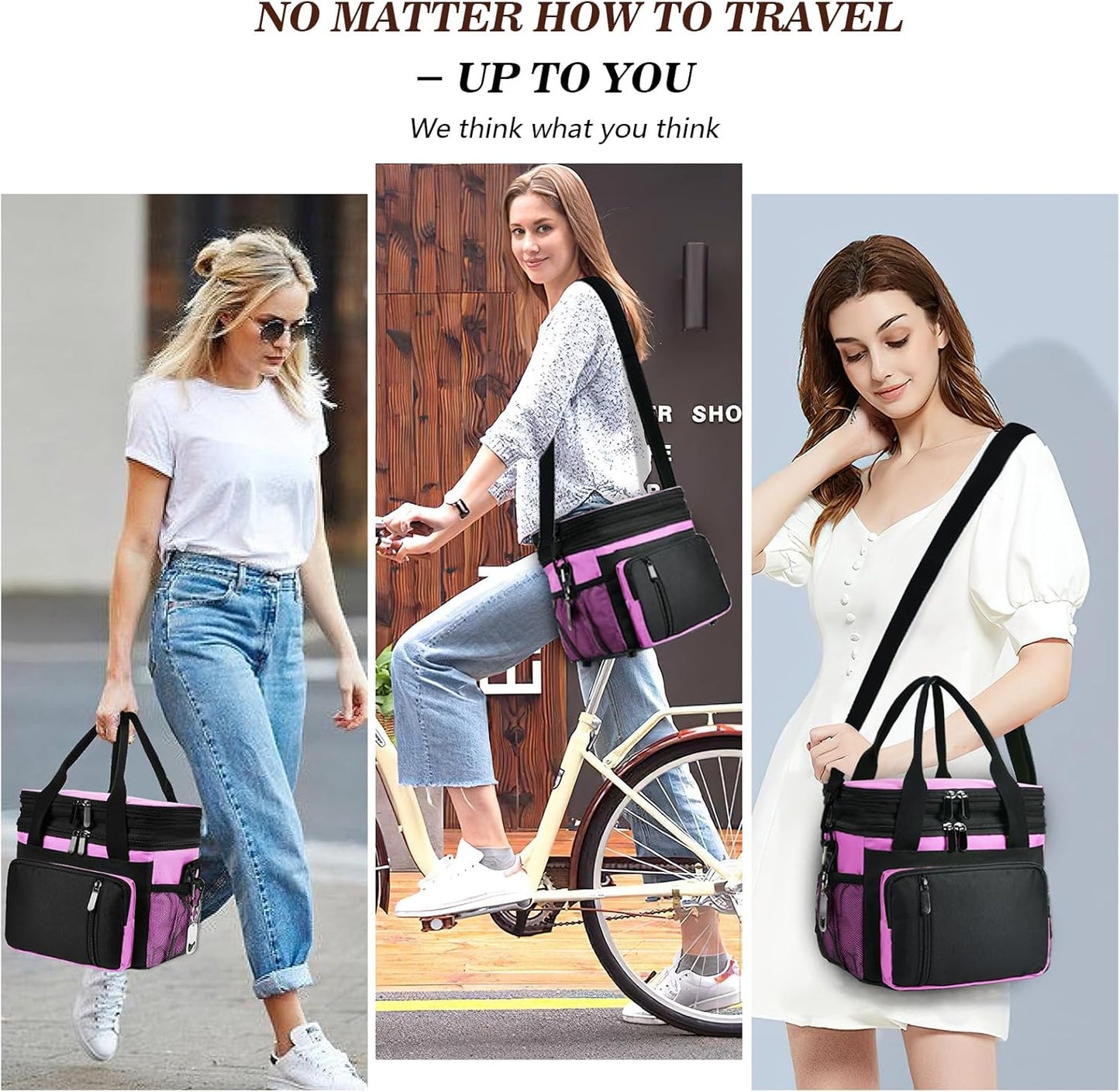 Insulated Lunch Bag Women | Large Adult Lunch Box | Double-Layer Reusable Lunch Bags | Leak-Proof Tote Cooler Bag for Work Picnic Outdoors | 16L, Pink